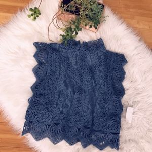 Lace Mock Neck Skimmer Top